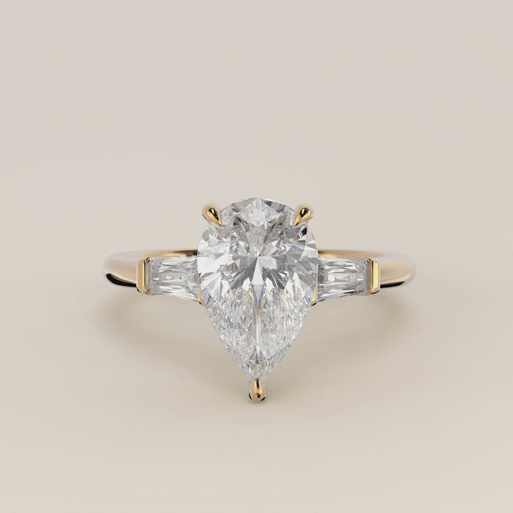 Alessia - Pear Baguette Trilogyy Lab Grown Diamond Ring with Pointed Prongs