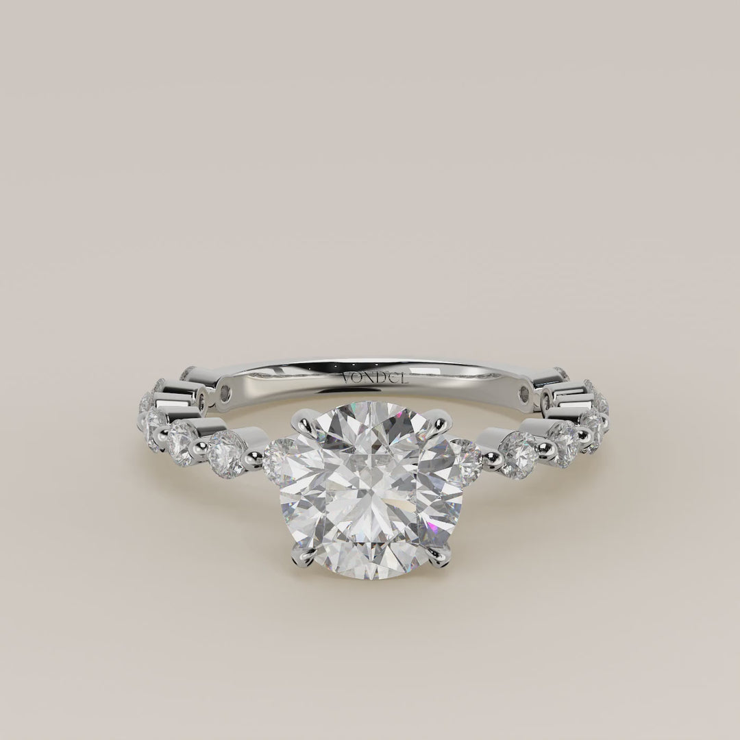 Kelly - Round Solitair Lab Grown Diamond Ring with Round Dot Diamond Band