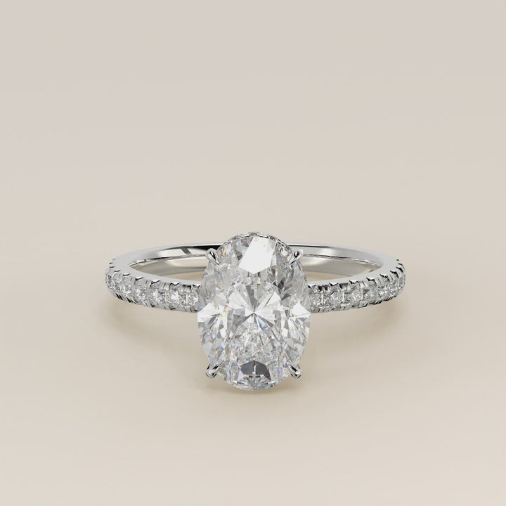Sydney - Oval Solitair Lab Grown Diamond Ring with Wrap Around Halo and Pave Band