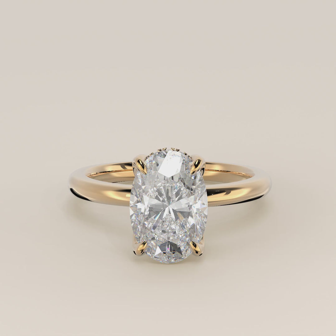 Lynn - Oval Solitair Lab Grown Diamond Ring with Petal Prongs and Hidden Halo