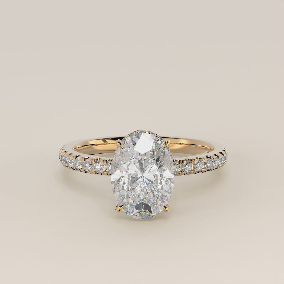 Sydney - Oval Solitair Lab Grown Diamond Ring with Wrap Around Halo and Pave Band