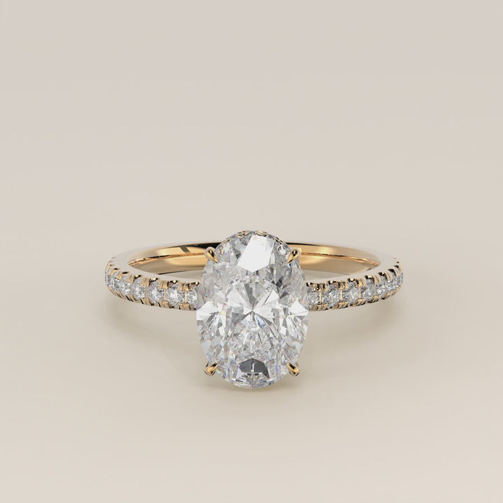 Sydney - Oval Solitair Lab Grown Diamond Ring with Wrap Around Halo and Pave Band