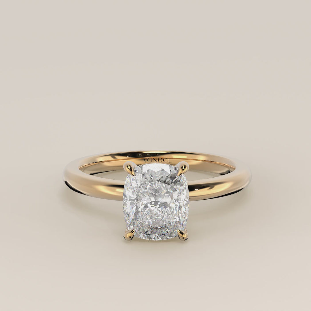 Verlovingsring elongated cushion lab grown diamant, geelgoud