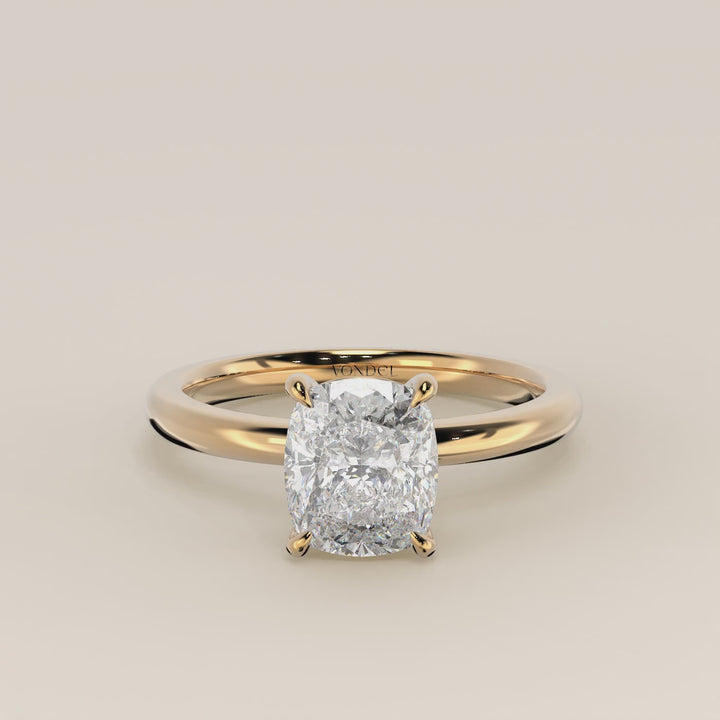 Verlovingsring elongated cushion lab grown diamant, geelgoud
