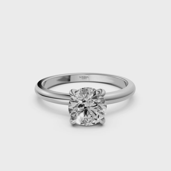 Solitaire Rond Briljant Ring met Hidden Halo - 18K Witgoud - 0,57 ct