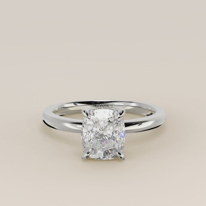 Lynn - Elongated Cushion Solitair Lab Grown Diamond Ring with Petal Prongs and Hidden Halo