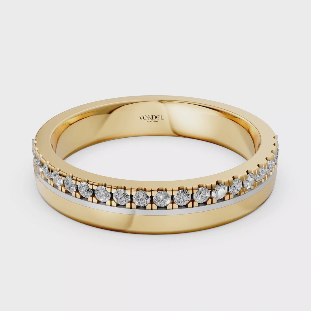 Brede Ring Half Pave Gezet - 18K Geelgoud - 0,20 ct