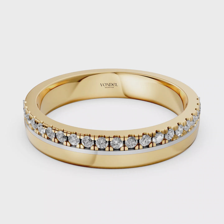 Brede Ring Half Pave Gezet - 18K Geelgoud - 0,20 ct