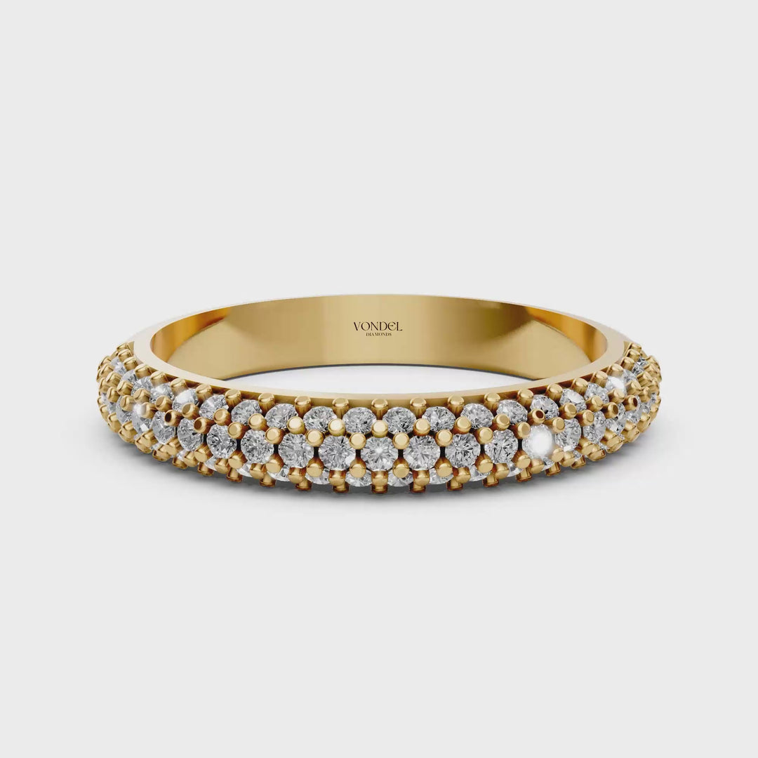Rijring met drie rijen Pave Diamanten - 18K Geelgoud - 0,42 ct