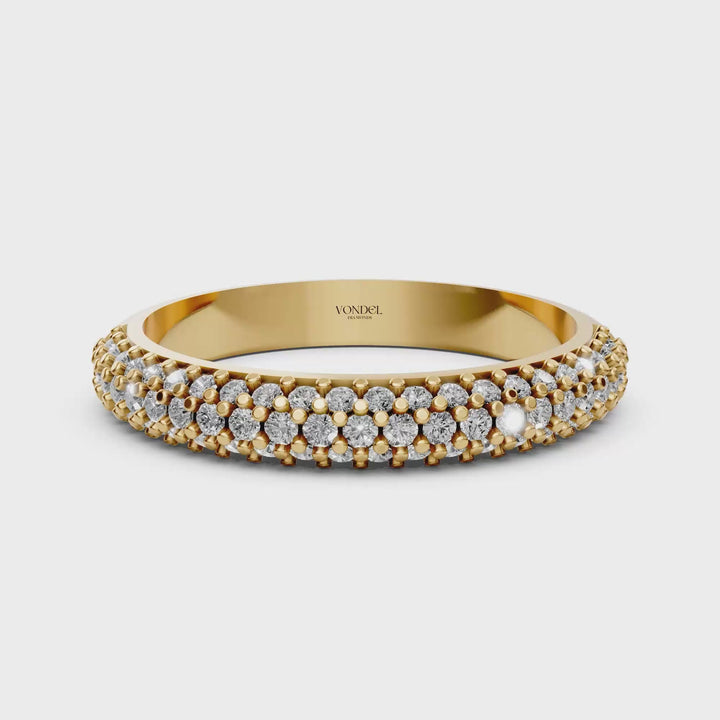 Rijring met drie rijen Pave Diamanten - 18K Geelgoud - 0,42 ct