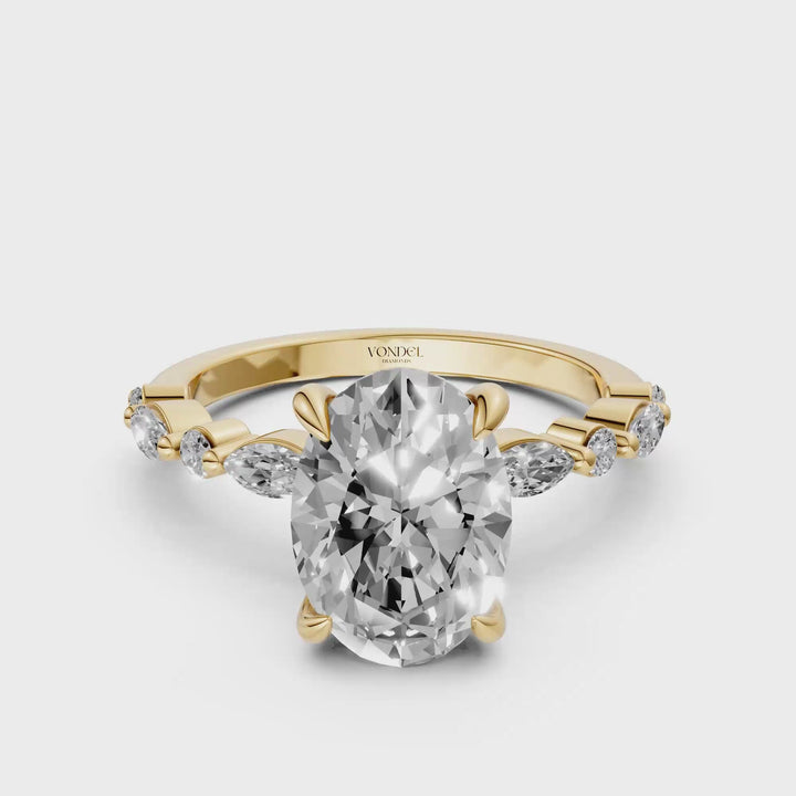 Ovale Solitaire met Marquise Rond Briljant Band - 18K Geelgoud - 2,37 ct