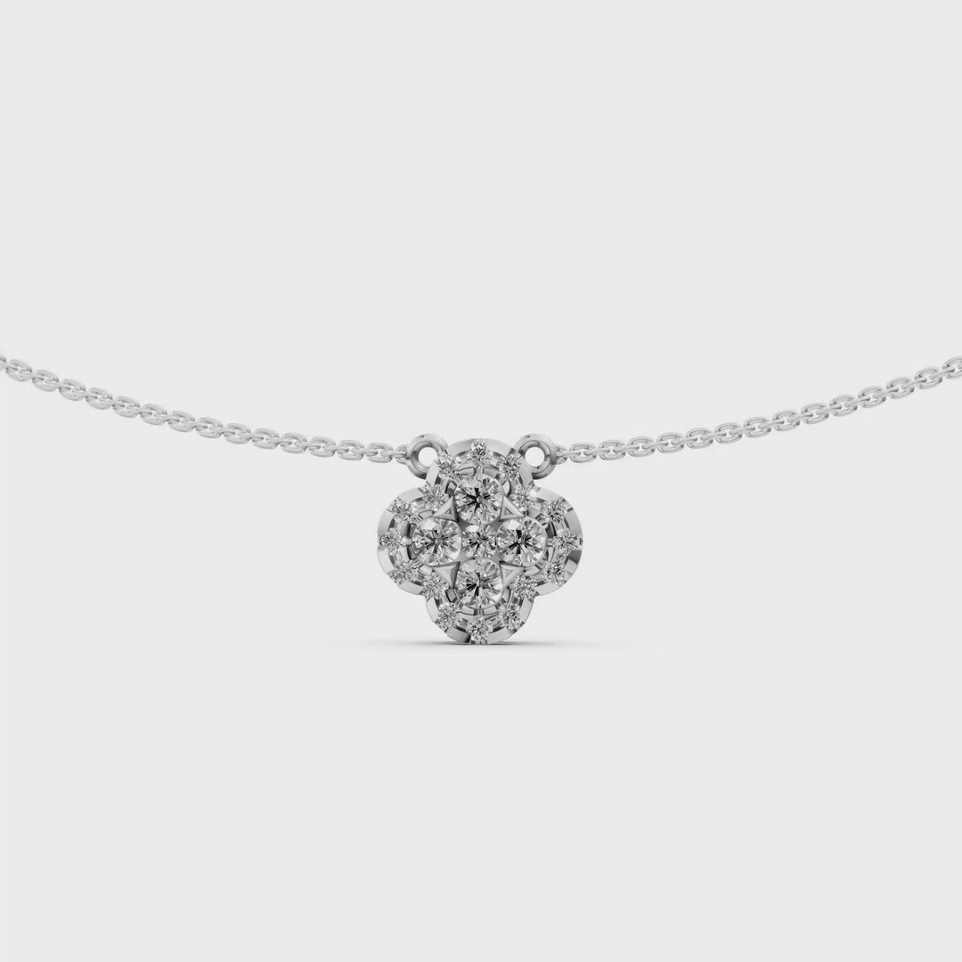 Pave Flower Pendant Ketting - 18K Goud - 0,45 ct