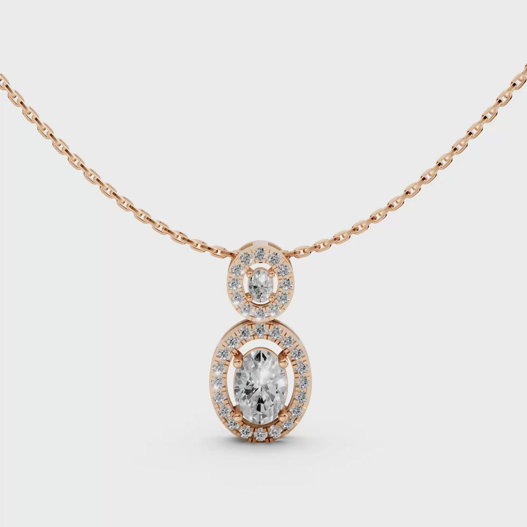 Double Oval Halo Pendant Necklace