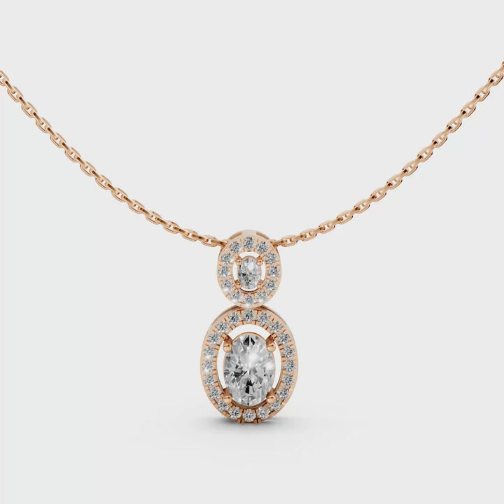 Double Oval Halo Pendant Necklace