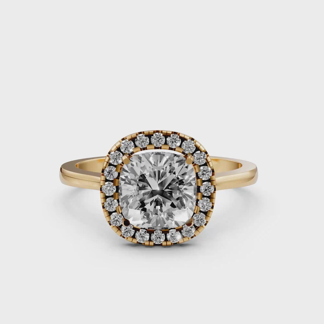 Cushion Halo Ring  - 18K Geelgoud - 1,70 ct