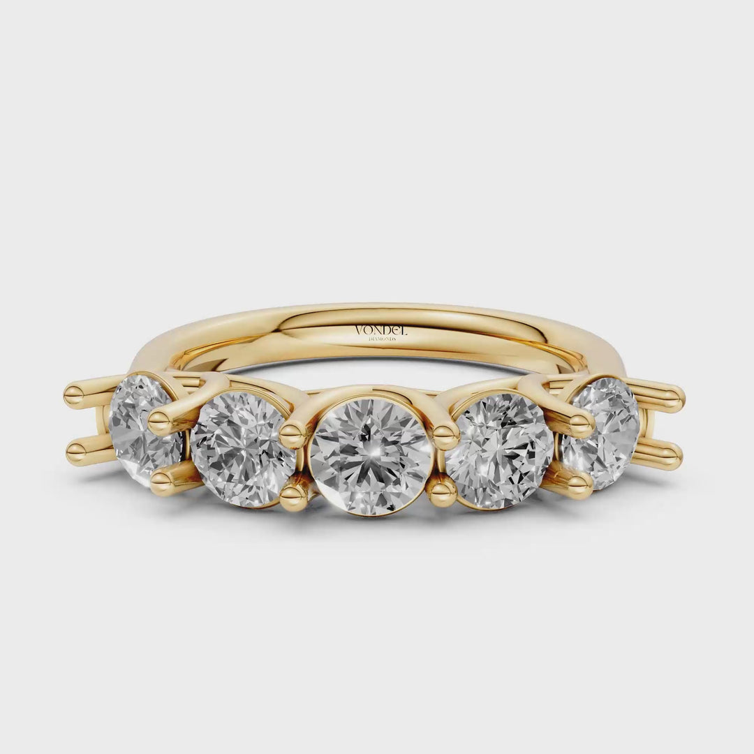 Rond Briljant 5 Diamanten Rijring  - 18K Geelgoud - 1,67 ct