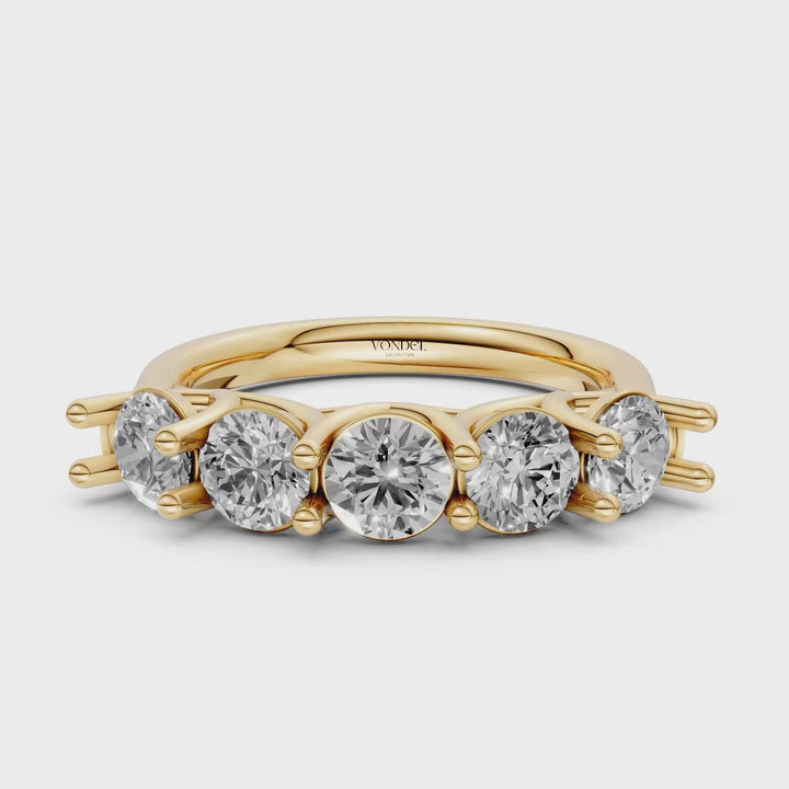 Rond Briljant 5 Diamanten Rijring  - 18K Geelgoud - 1,67 ct