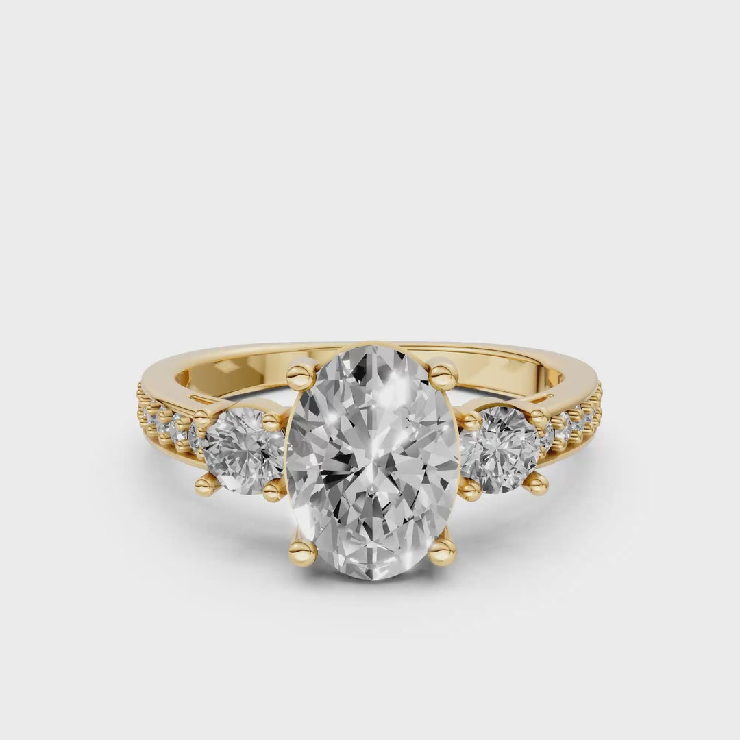 Oval Trilogy Ring met Pave Band - 2,6 ct