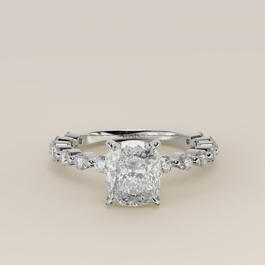 Verlovingsring elongated cushion lab grown diamant met ronde diamanten band, witgoud