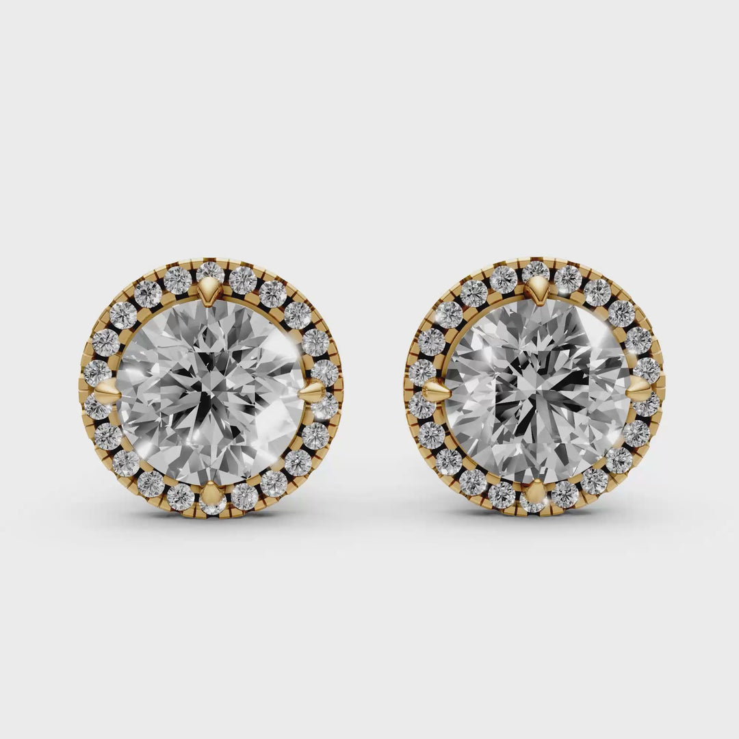 Rond Briljant Halo Stud Oorbellen - 18K Geelgoud - 1,16 ct