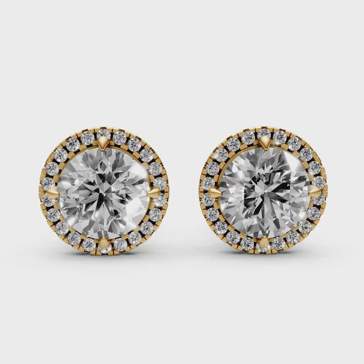 Rond Briljant Halo Stud Oorbellen - 18K Geelgoud - 1,16 ct