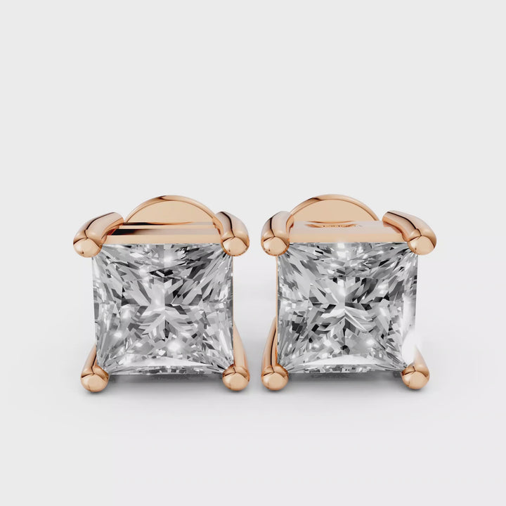 Princess Cut Diamanten Stud Oorbellen - 18K Goud - 3,2 ct