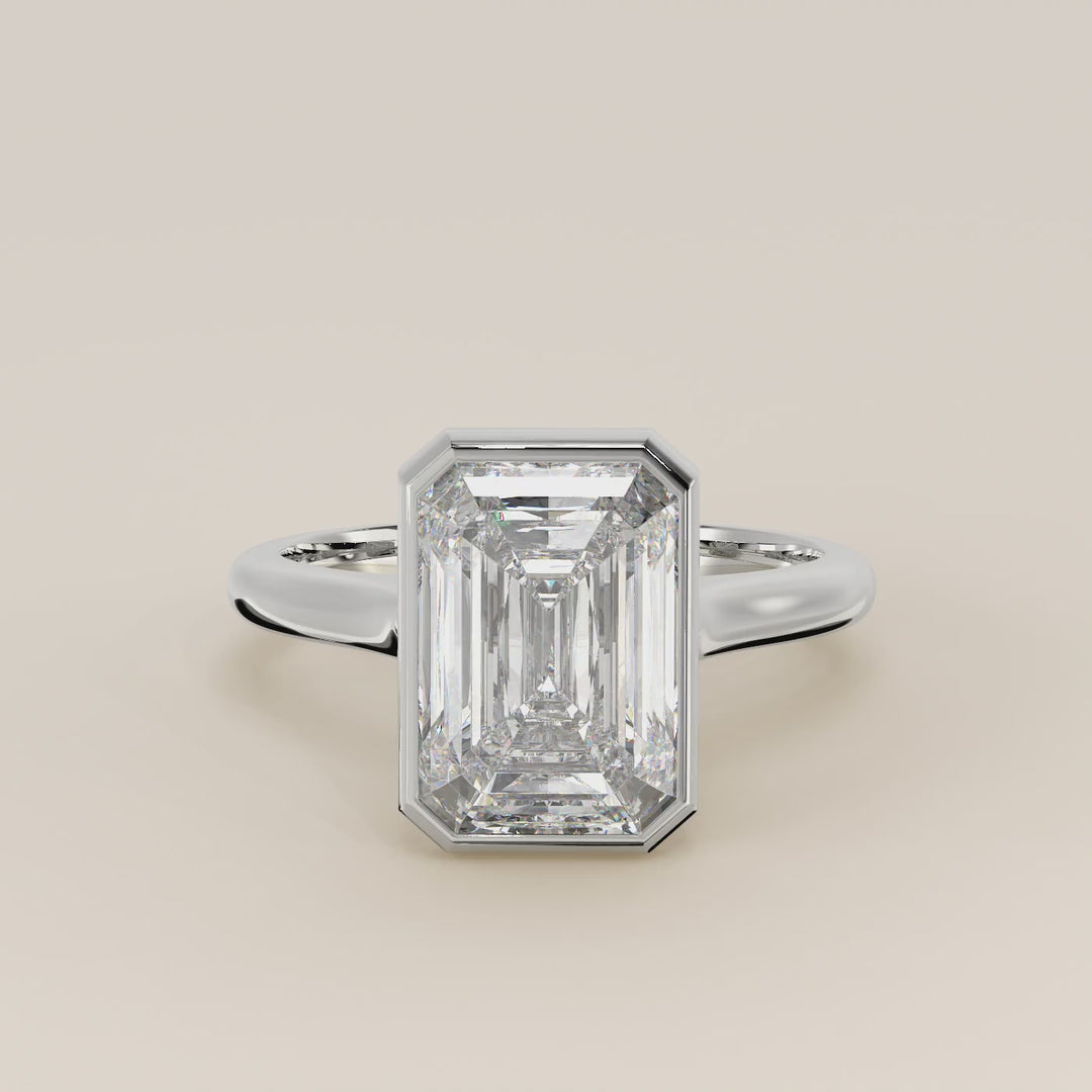 Mara - Emerald Lab Grown Diamond Ring Solitair with Bezel Setting and Cathedral Setting