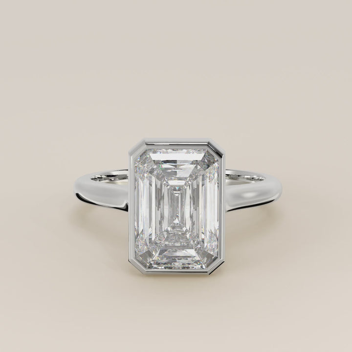 Mara - Emerald Lab Grown Diamond Ring Solitair with Bezel Setting and Cathedral Setting