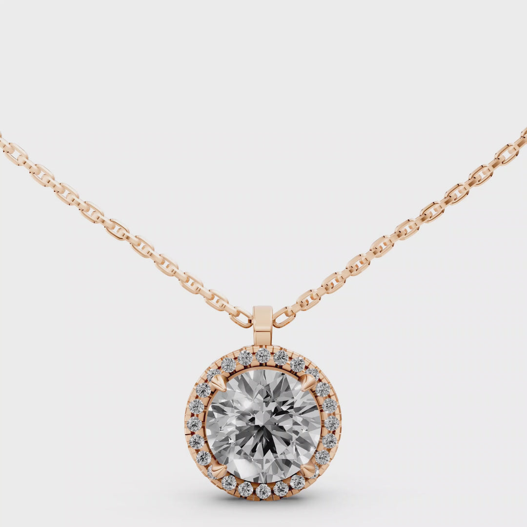 Rond Briljant Halo Pendant Collier met Hanger  - 18K Goud