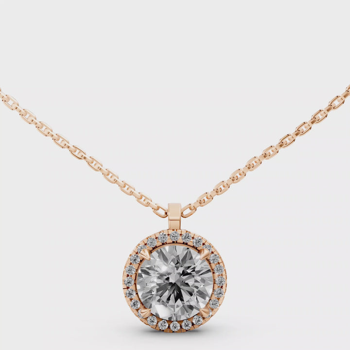 Rond Briljant Halo Pendant Collier met Hanger  - 18K Goud
