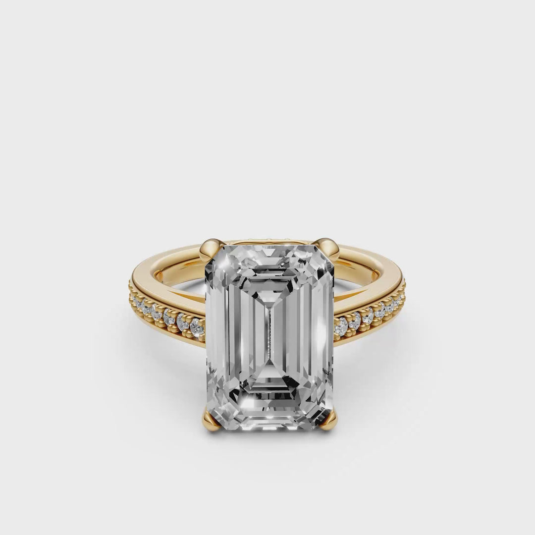 Emerald 5 ct Solitaire Pave Ring - Platina - 5,33 ct