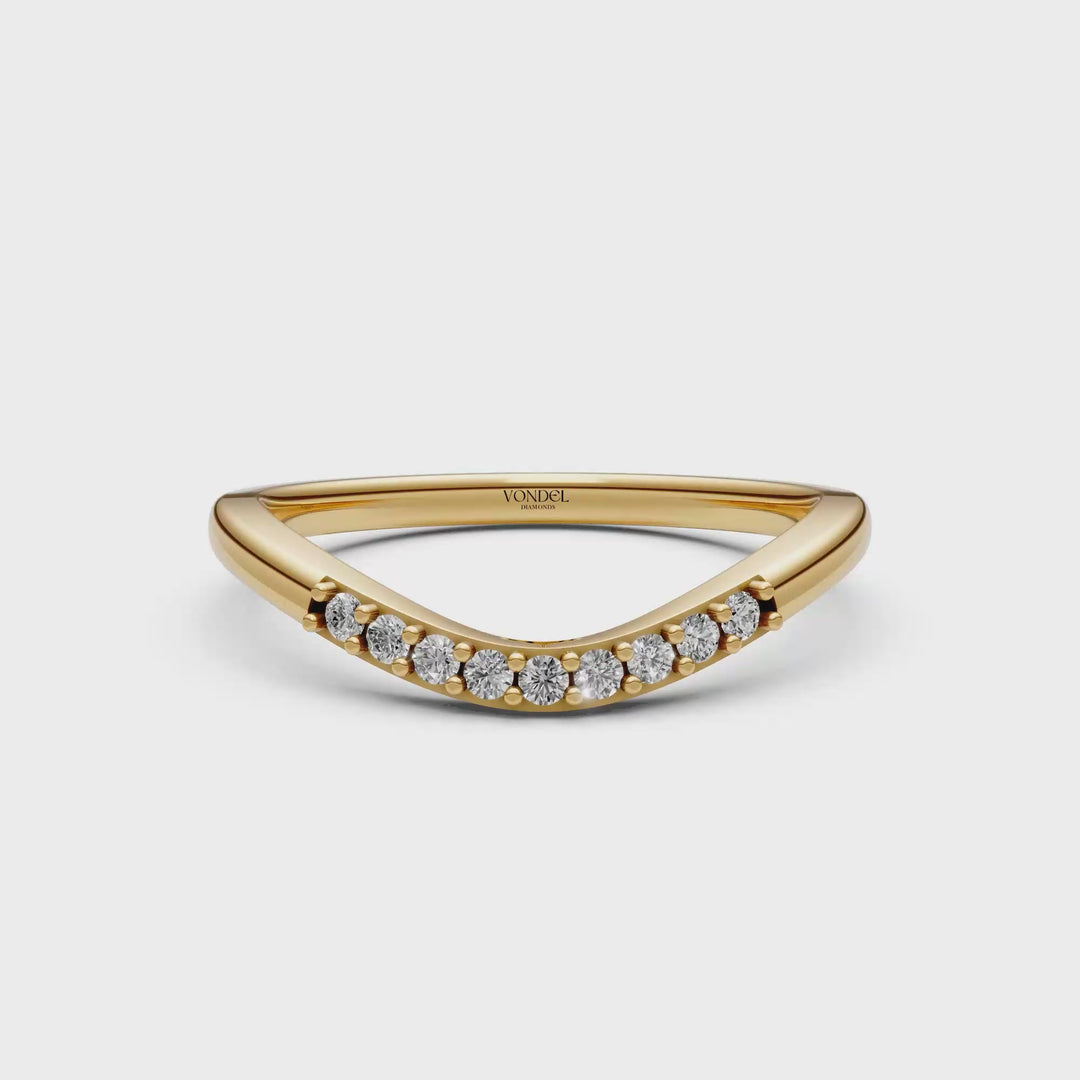 Curved Aanschuifring midden Pave Diamantjes  - 18K Geelgoud - 0,10 ct