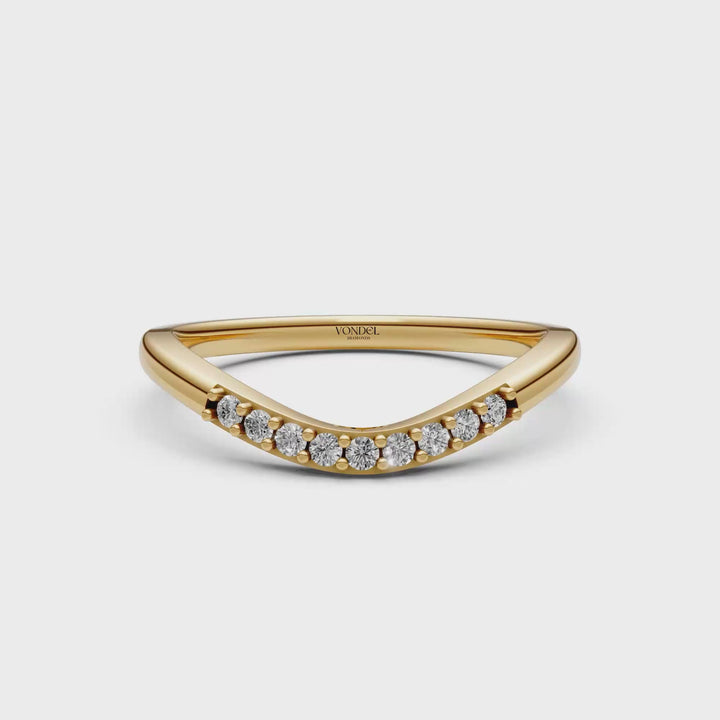 Curved Aanschuifring midden Pave Diamantjes  - 18K Geelgoud - 0,10 ct