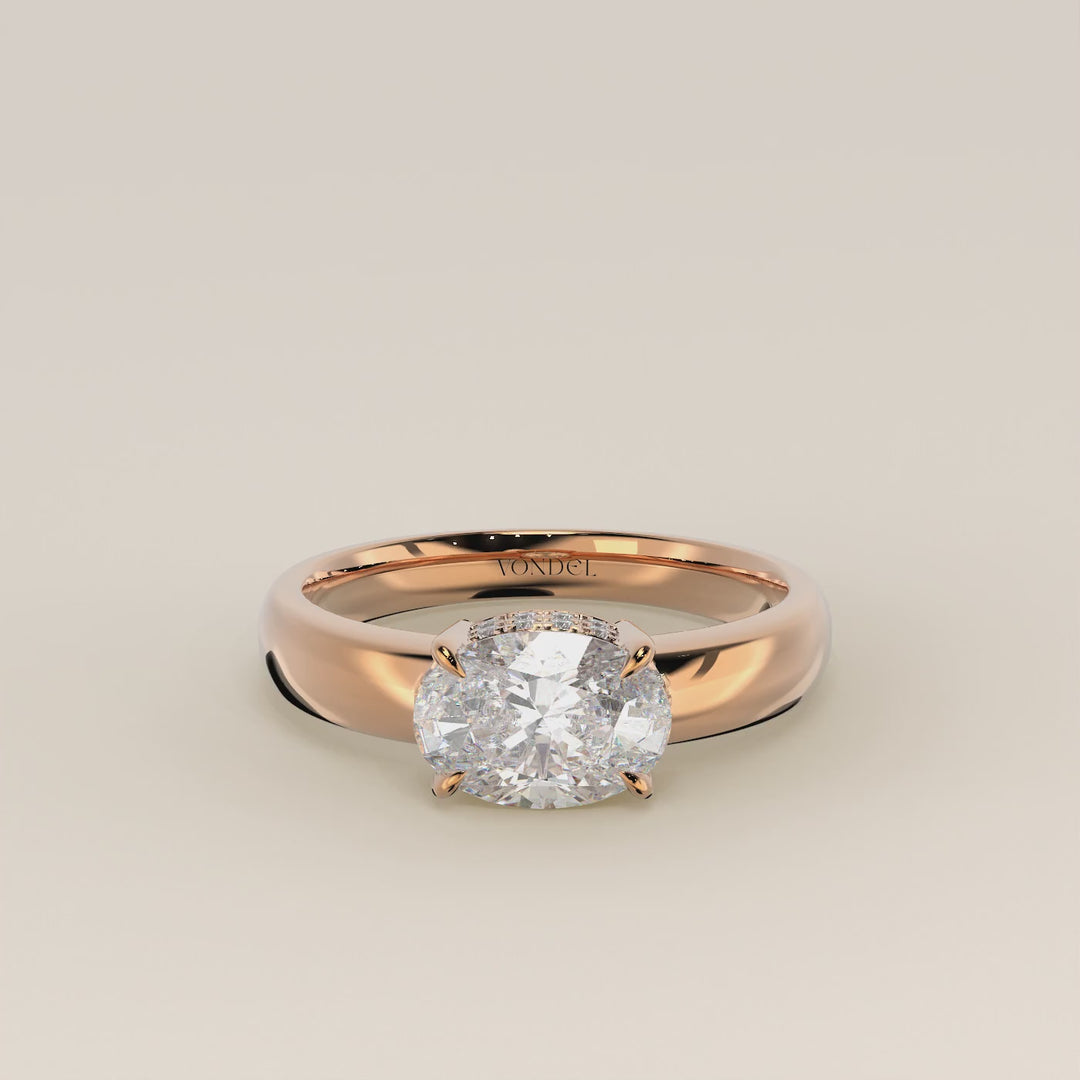 Joanne - Oval East to West Lab Grown Diamond Ring with Double Hidden Halo and Wide Band