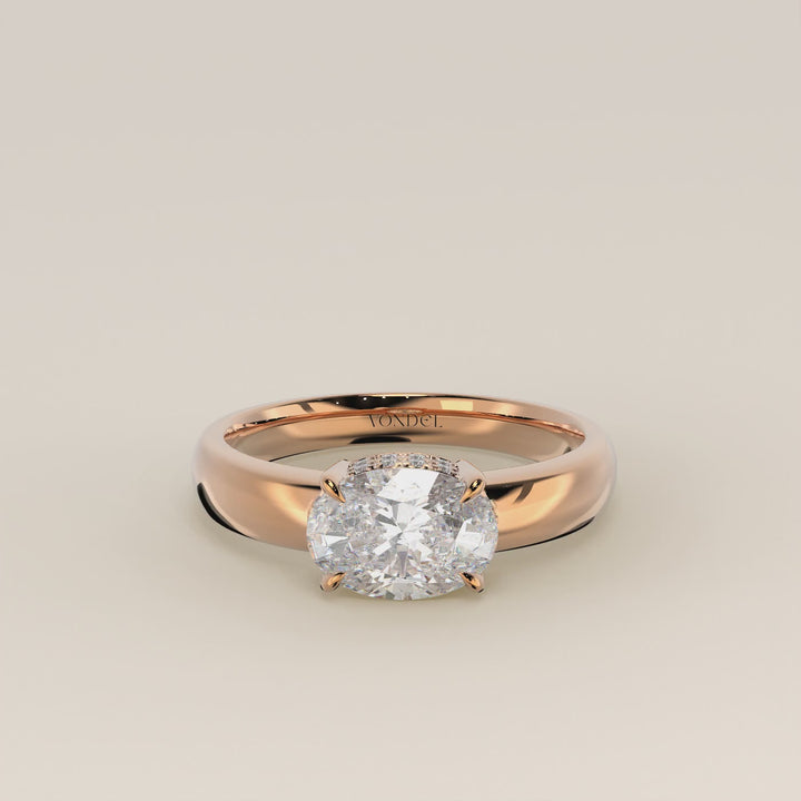 Joanne - Oval East to West Lab Grown Diamond Ring with Double Hidden Halo and Wide Band