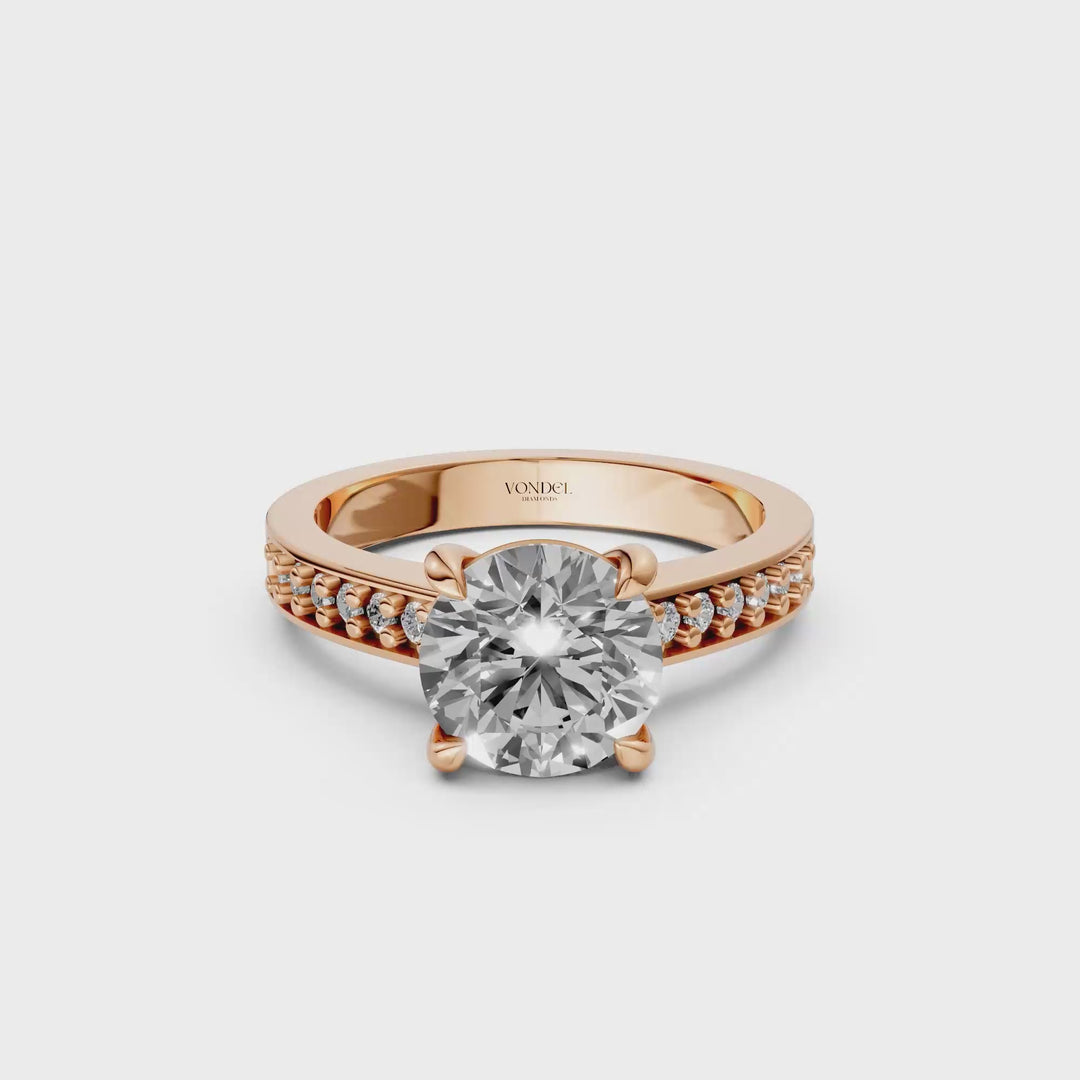 Rond Briljant Solitair Ring met Pave Band