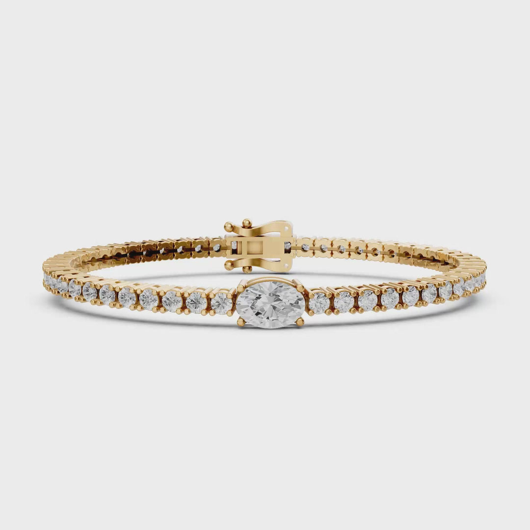 Daphne - Diamanten Tennisarmband met Ovale Middensteen - 18K Goud - 4,34 ct
