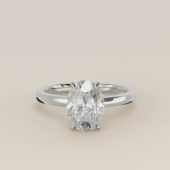 Katy - Oval Lab Grown Diamond Ring with Hidden Halo and Open Bridge Setting
