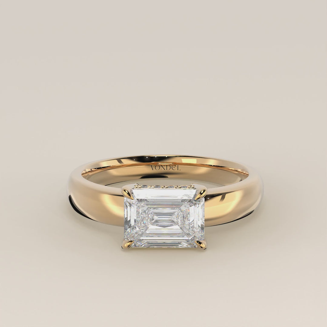 Joanne - Emerald East to West Lab Grown Diamond Ring with Double Hidden Halo and Wide Band