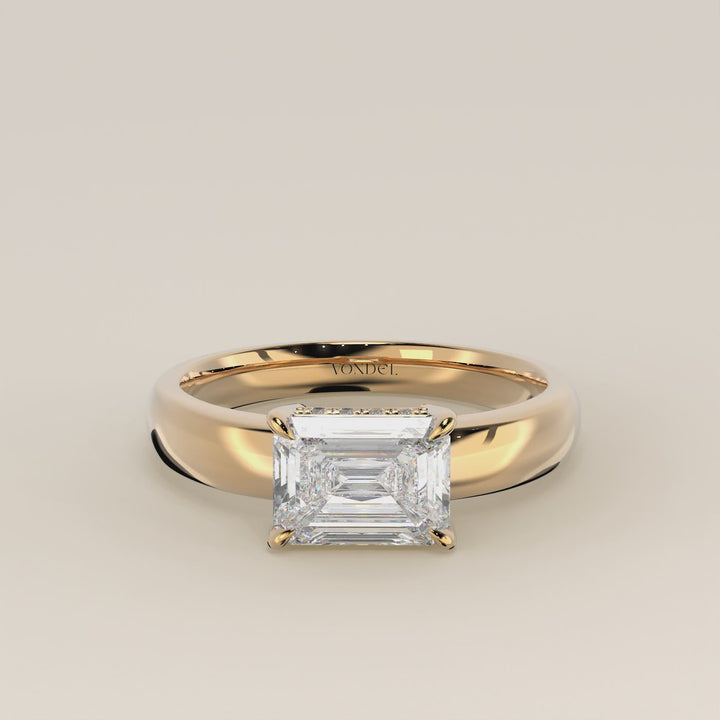 Joanne - Emerald East to West Lab Grown Diamond Ring with Double Hidden Halo and Wide Band