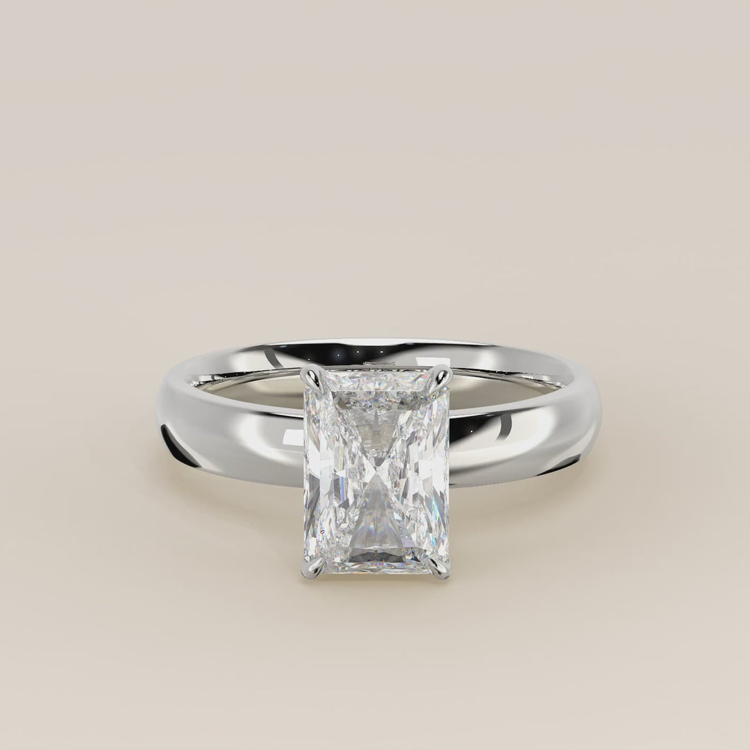 Verlovingsring radiant lab grown diamant met brede band en hidden halo, witgoud