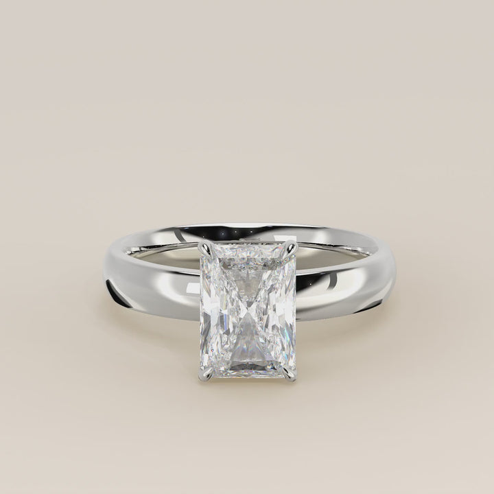 Verlovingsring radiant lab grown diamant met brede band en hidden halo, witgoud