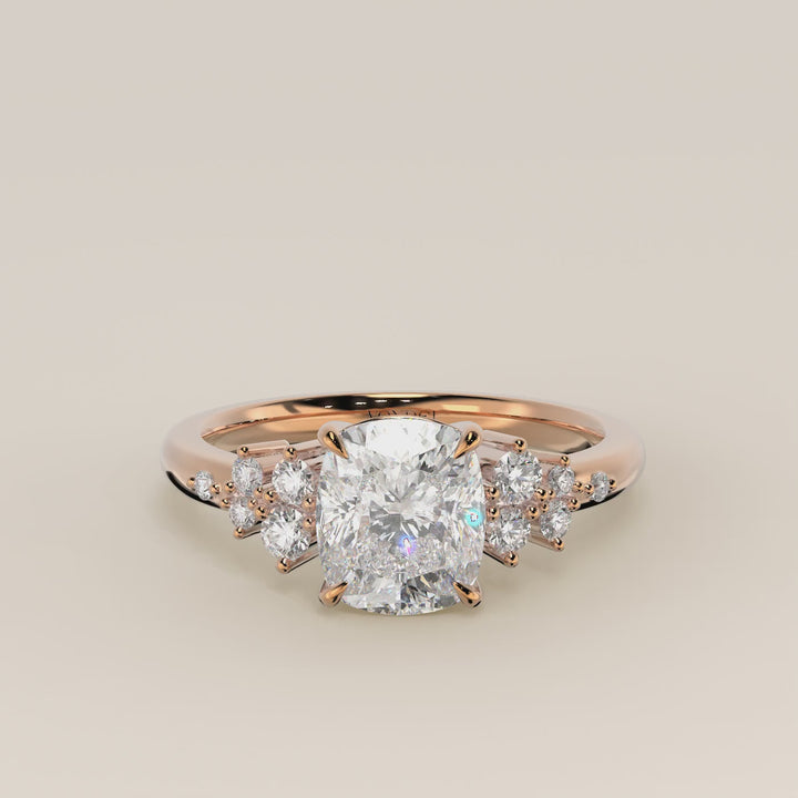 Verlovingsring elongated cushion lab grown diamant met hidden halo en lage zetting, rosegoud