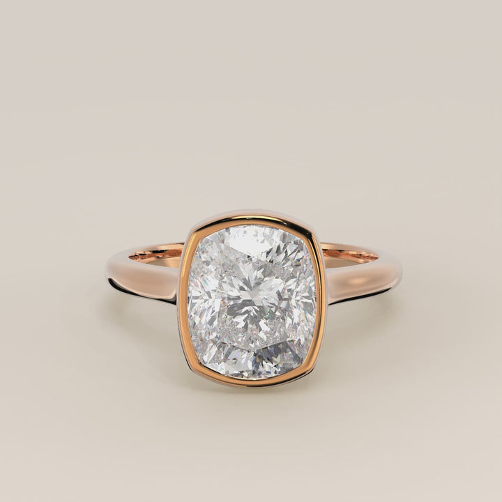 Mara - Elongated Cushion Lab Grown Diamond Ring Solitair with Bezel Setting and Cathedral Setting