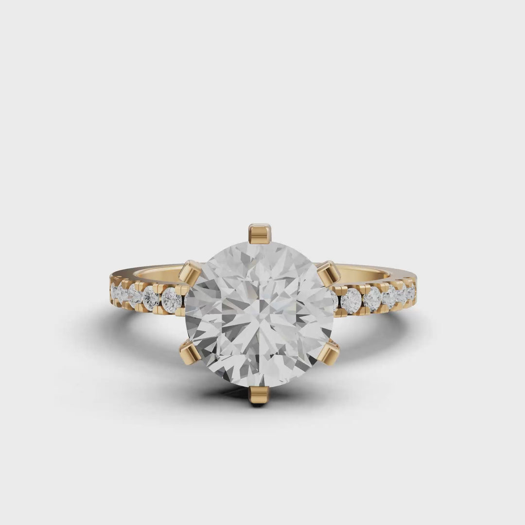 Rond Briljant Solitair met Pave en Moderne Zetting - Platina 950 - 2,95 ct