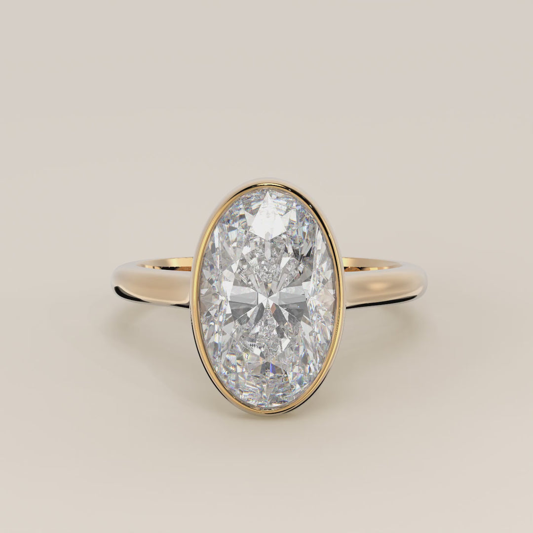Mara - Oval Lab Grown Diamond Ring Solitair with Bezel Setting and Cathedral Setting