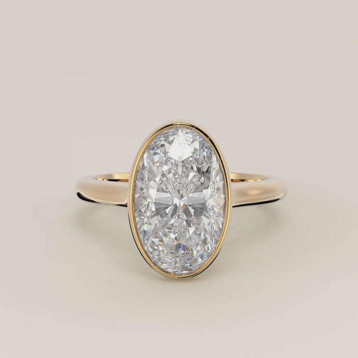 Mara - Oval Lab Grown Diamond Ring Solitair with Bezel Setting and Cathedral Setting