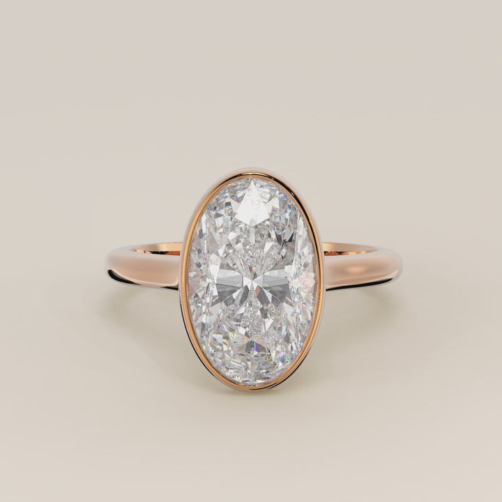 Mara - Oval Lab Grown Diamond Ring Solitair with Bezel Setting and Cathedral Setting