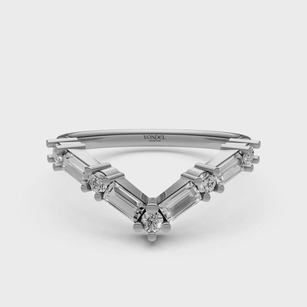 V-vormige Rijring met Baguette en Rond Briljant Geslepen Diamanten - 0,60 ct
