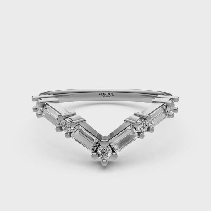 V-vormige Rijring met Baguette en Rond Briljant Geslepen Diamanten - 0,60 ct